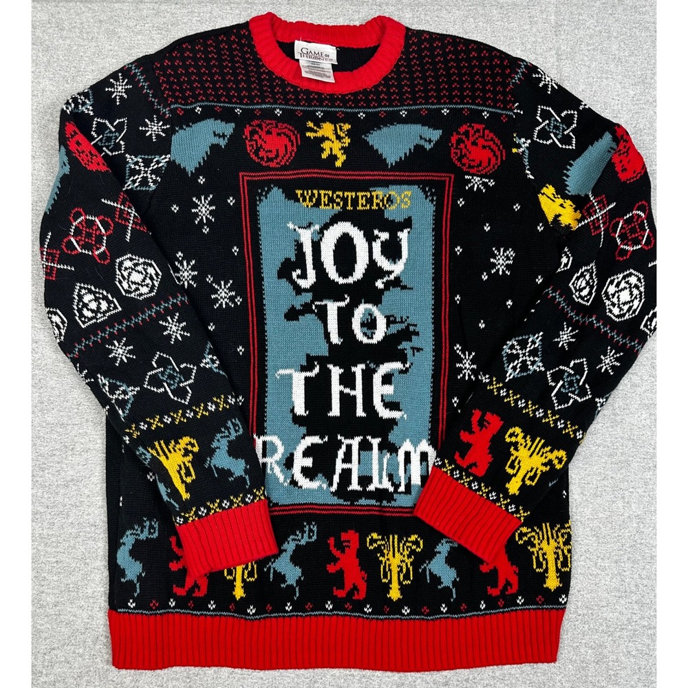 Game of Thrones Ugly Holiday Sweater Large Black Joy To The Realm Westeros HBO